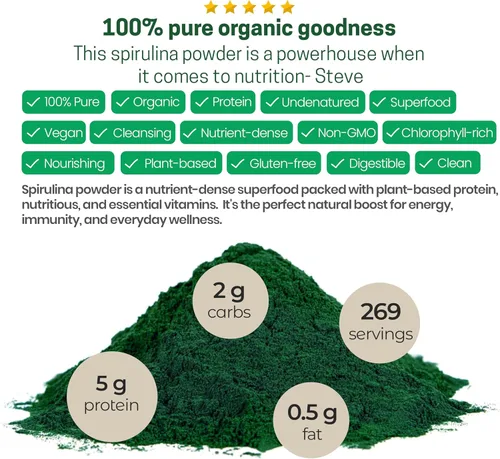 Vista 5 de Polvo orgánico de espirulina – 5 libras – Increíble superalimento de algas verdes azules – rico en aminoácidos, vitaminas y minerales – Mezcla