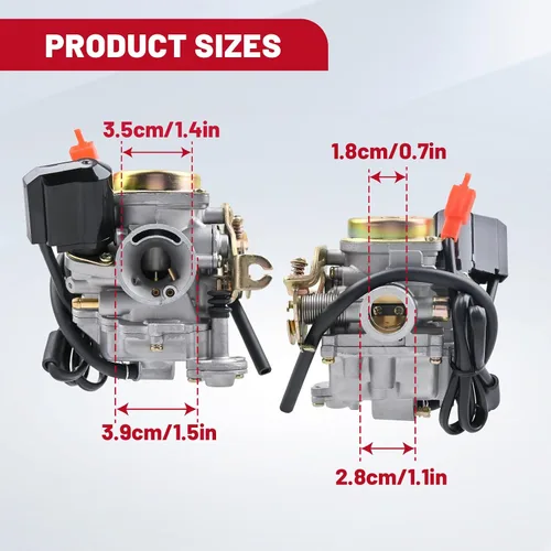Vista 4 de NIMTEK GY6 - Carburador de 50 cc para scooter de 49 cc, 50 cc, GY6, 4 tiempos, Taotao, Go Kart, ciclomotor, PD18J, carburador 139QMB con colector