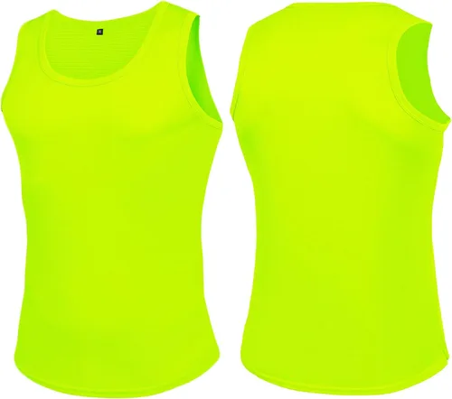 Vista 3 de KAWATA Camisetas sin mangas de neón para hombre, de secado rápido, gimnasio, culturismo, entrenamiento, camisetas sin mangas, camiseta de verano