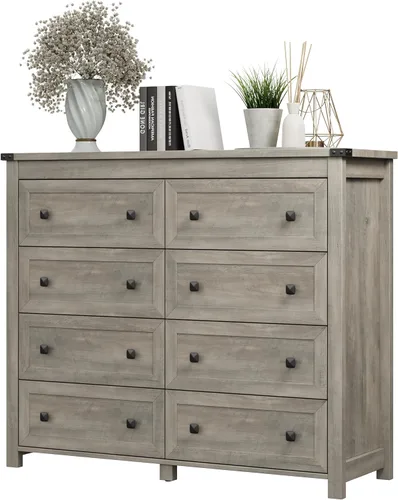 Vista 33 de Xixini - Cómoda para dormitorio con 5 cajones, cómoda alta de madera, organizador moderno de ropa estilo granja, gabinete de almacenamiento con asas
