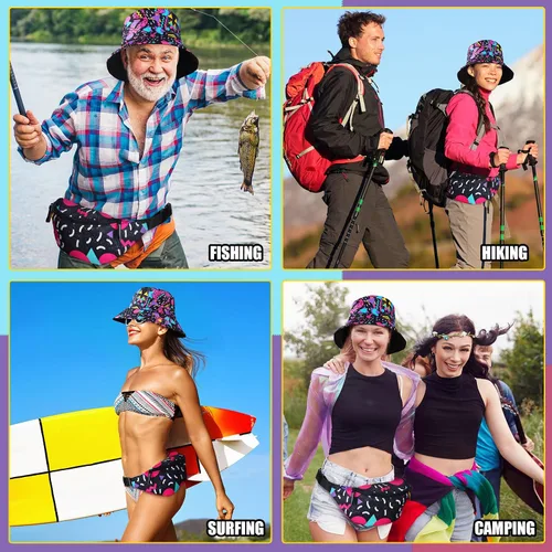 Vista 6 de JenPen Juego de 2 sombreros tipo cangurera de los años 80 y 90 para hombres y mujeres, accesorios retro para fiestas deportivas de verano