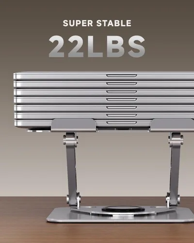Vista 3 de Soporte para computadora portátil para escritorio, soporte ajustable giratorio para computadora, base de rotación de 360°, soporte ergonómico