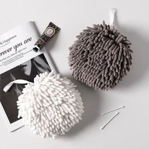 Vista 5 de Paquete de 2 toallas de mano de chenilla mullidas, toallas de baño de mano decorativas de microfibra para baño y cocina, toallas de bola suaves