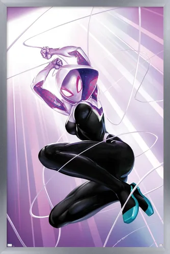 Vista 11 de Marvel Comics Ghost Spider - Póster de pared #1, 22.4 pulgadas de largo x 14.7 pulgadas de ancho, versión enmarcada de madera de granero