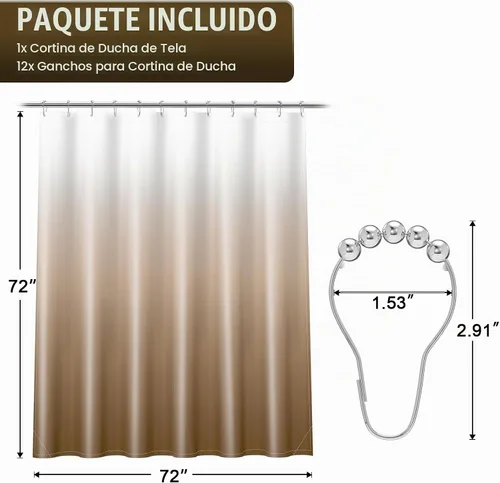 Vista 8 de OLANLY Juego de cortinas de ducha de lujo beige y blanco degradado con 12 ganchos, cortinas de ducha decorativas impermeables y lavables para baño