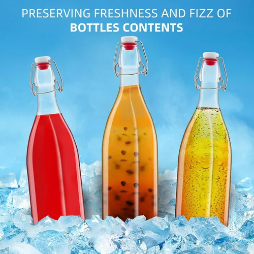Vista 4 de Paquete de 2 botellas de vidrio cuadradas de 25 onzas, botellas de 25 onzas líquidas con tapones herméticos para kombucha, kéfir, extracto