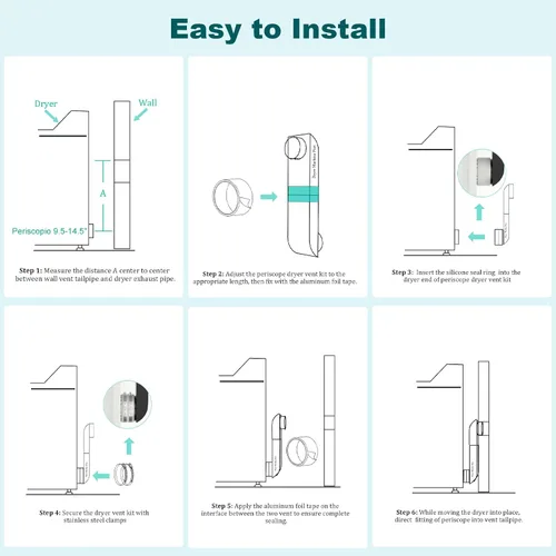 Vista 6 de Periscope Dryer Vent, 9.5-14.5" Adjustable Dryer Vent Upgraded 304 Stainless Steel Telescoping Dryer Vent Connector Kit for 4 in Outlet Tight Space