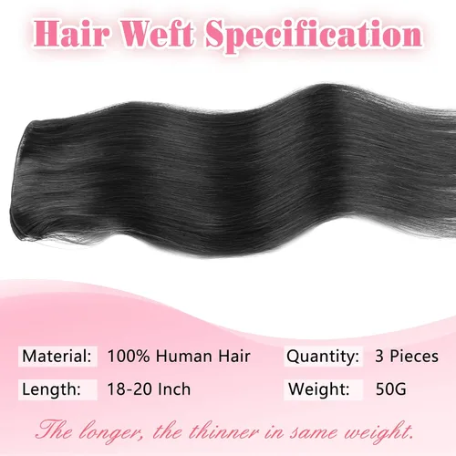 Vista 5 de ABH AMAZINGBEAUTY HAIR Extensiones de cabello humano Remy real para coser, atadas a mano, color negro azabache de 18 pulgadas, para mujer, 1.76 onzas