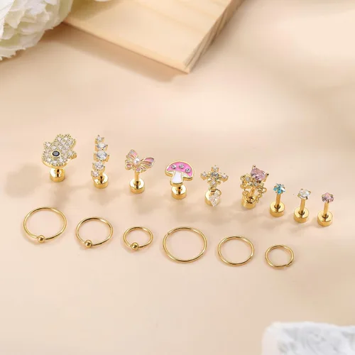 Vista 7 de 15 Pcs Cartilage Earring Stud Set For Women Hypoallergetic 20G Helix Conch Hoop 16G Flat Back Stud Dangle Earrings Small Stainless Steel Screw Back