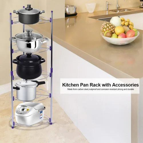 Vista 2 de Organizador de ollas, organizador de ollas y sartenes de 5 niveles para organización y almacenamiento de cocina, soportes ajustables para tapas