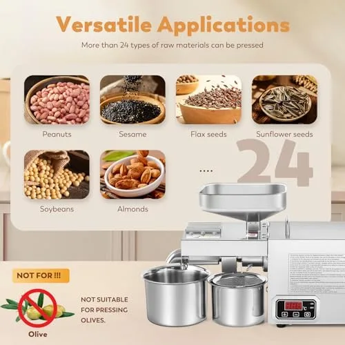 Vista 5 de Oil Press Machine, 1500W Automatic Cold/Hot Stainless Steel Oil Extractor with Smart Panel, Brushless Motor, Temperature Control, Innovative Press