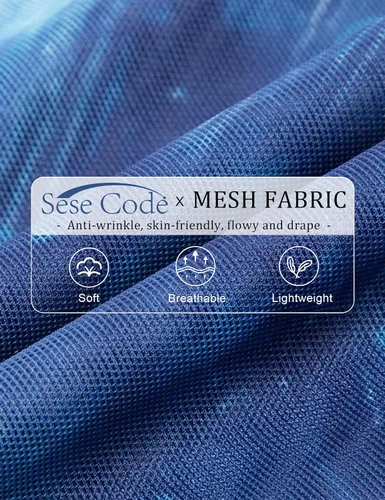 Vista 4 de SeSe Code - Blusa de malla para mujer, con volantes y manga 34, holgada y elástica
