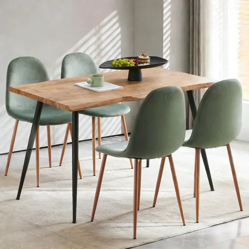 Vista 4 de Howtek Juego de mesa de comedor de 5 piezas, mesa de comedor rectangular moderna con 4 sillas de comedor de terciopelo, juego de mesa de cocina que
