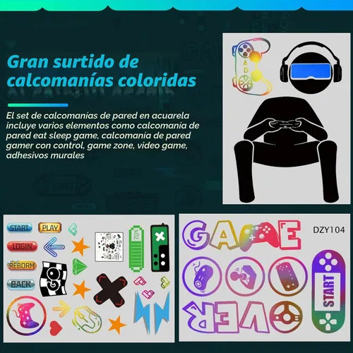Vista 4 de 56 calcomanías de pared para jugadores, control de videojuegos, calcomanías extraíbles para videojuegos, arte de pared para dormitorio, sala