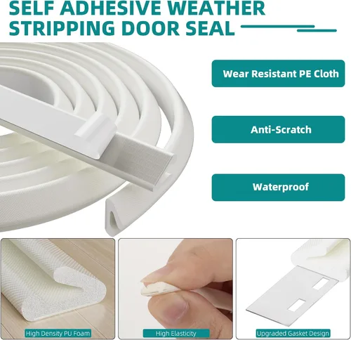 Vista 6 de 2 piezas × 26 pies de burletes para puertas en forma de V, tira de sellado de puerta, espuma autoadhesiva para aislamiento de puertas, burletes