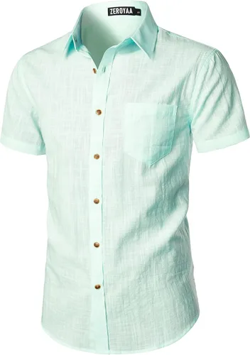 Vista 2 de ZEROYAA Camisas casuales de algodón ligero con botones para hombre aguamarina (Aqua Sky)