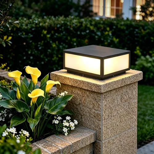 Vista 10 de Luces de columna al aire libre de 9,84 pulgadas, luz cuadrada negra del poste del pilar para el exterior Outdoor Post Caps Light, Waterproof Gate