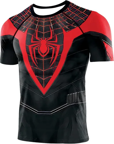Vista 3 de TIMWOODER Camisa de compresión para hombre, camiseta de manga corta suave con estampado 3D, camiseta deportiva para gimnasio
