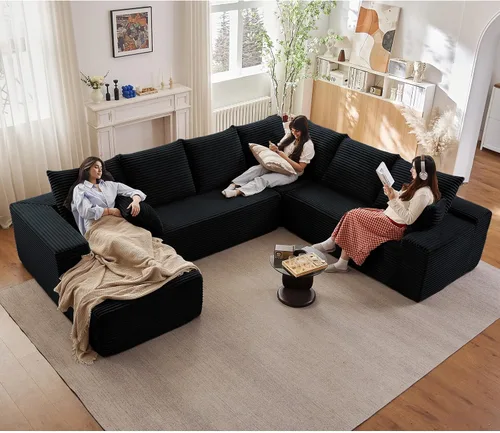 Vista 9 de Lakifun Sofá en Forma de L de 107" con Otomana, Seccional Modular Moderno Sofá Cómodo en Forma de U Nube, Asiento Profundo, Chaise Longue Cama