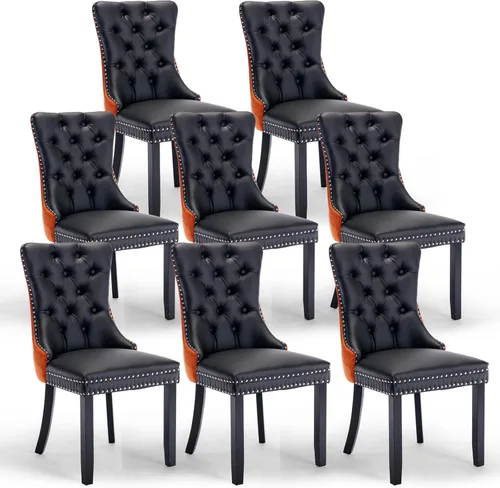 Vista 56 de Juego de 2 sillas de comedor de terciopelo con patas de madera, color beige Mid Century Modern Dining Chairs,Upholstered Chairs with Nailhead