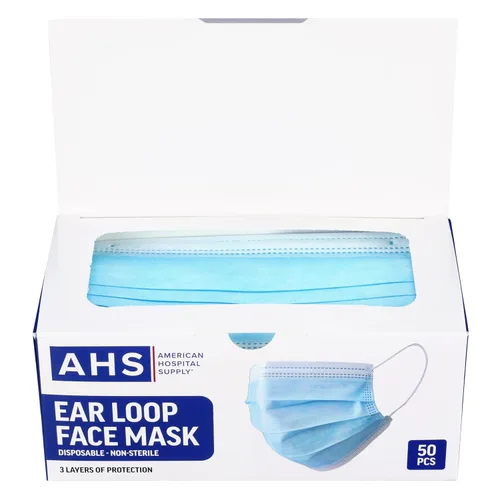 Vista 4 de American Hospital Supply (AHS) - Mascarillas desechables para las orejas, color azul, cobertura facial para adultos, mascarillas desechables de 3