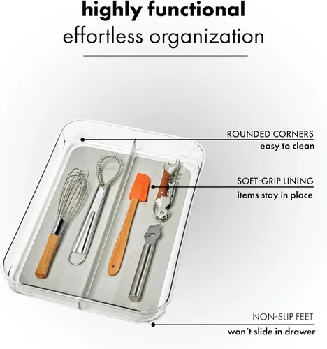 Vista 3 de madesmart Organizador de cajones de 2 compartimentos premium, contenedor de almacenamiento multiusos con forro de agarre suave y base