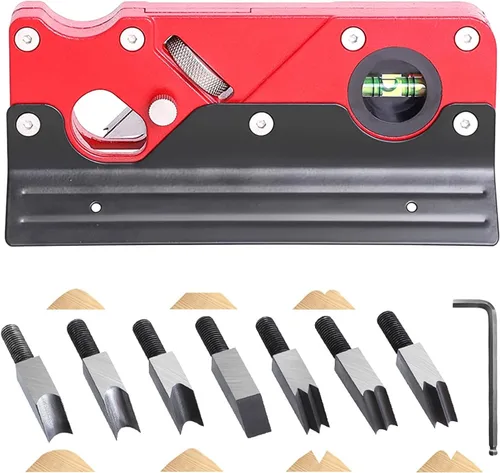Vista 8 de Plano de chaflán de madera con 7 cabezales de corte, herramienta de aplanamiento de esquina de borde de carpintería con localizador auxiliar, Negro