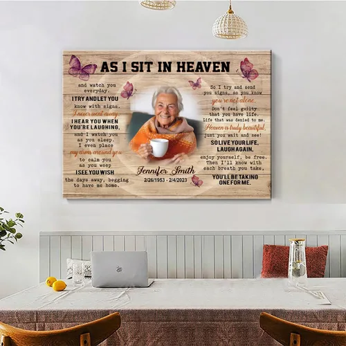 Vista 3 de C80821 - Lienzo de paisaje personalizado As I Sit In Heaven, recuerdo conmemorativo, recuerdo por la pérdida de alguien en el cielo en Navidad, Día