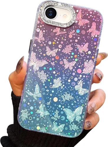 Vista 136 de I-MGAE-IN-AR Funda compacta para iPhone 11, diseño de mariposa, marco de protección de lente de cámara con diamante 3D, bonitas fundas protectoras