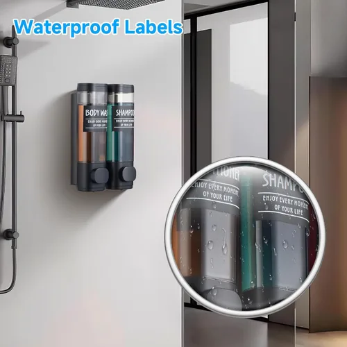 Vista 2 de Dispensador de champú y acondicionador, dispensador de ducha GlintGath de 2 cámaras sin taladro, dispensador de champú para ducha montado
