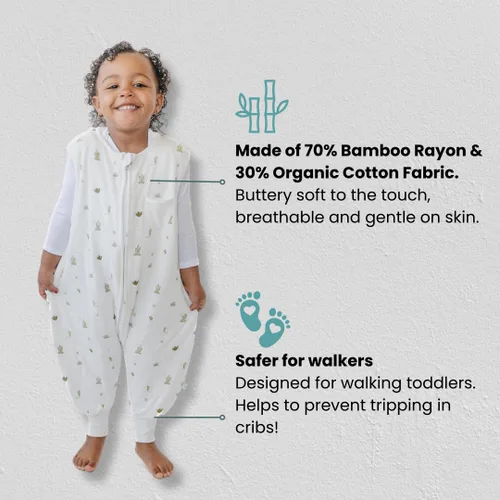 Vista 2 de Dreamsuit Saco de Dormir para Niños Pequeños con Pies – Saco de Dormir Caminante con Piernas, Rayón hecho de Bambú, Verano 0.8 TOG, Cremallera de 2
