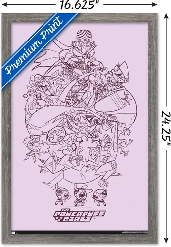 Vista 3 de Trends International Póster de pared de boceto de grupo de chicas superpoderosas, 14.725 x 22.375 pulgadas, versión enmarcada de madera de granero