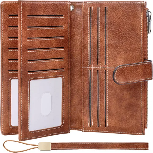 Vista 13 de XINNSTAR Cartera para mujer con bloqueo RFID de gran capacidad, cartera larga para mujer con bolsillo de muñeca, con ventana para tarjeta