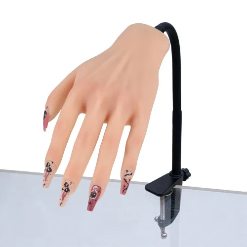 Vista 13 de Mano de práctica de silicona para uñas acrílicas, manos de maniquí para práctica de uñas con soporte ajustable, mano falsa de tamaño real para uñas