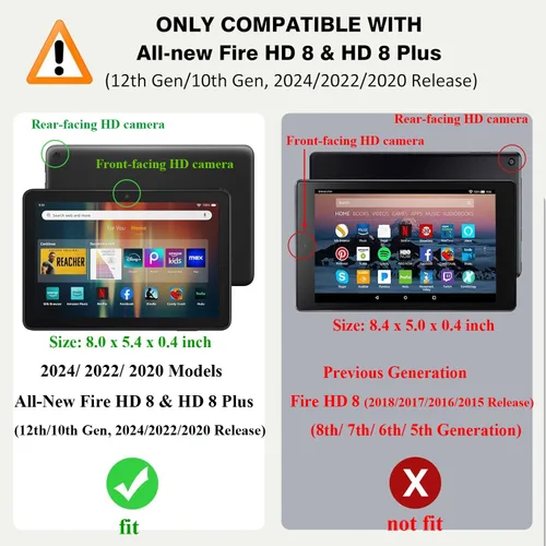 Vista 2 de Funda para Amazon Kindle Fire HD 8 y Fire HD 8 Plus (12ª/10ª generación, versión 2024/2022/2020) de 8 pulgadas, UUcovers con soporte triple