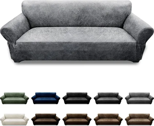 Vista 122 de Fundas para Sillón de 2 Piezas con Cojín en T, Fundas de Aspecto de Cuero para Sofá, Fundas para Sillas, Protector de Muebles Elástico, Funda