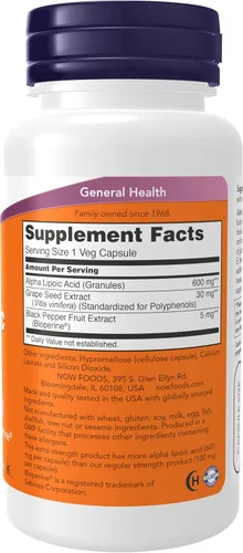 Vista 2 de Ácido alfa lipoico NOW Foods de 0.02 oz, 3046, 60, 1, 1