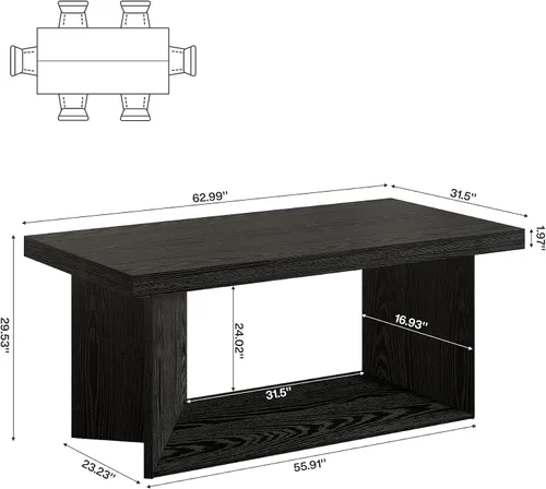 Vista 2 de Tribesigns Mesa de comedor de 63 pulgadas para 4-6, mesa de cocina de granja con pedestal resistente, muebles rectangulares de madera para el hogar