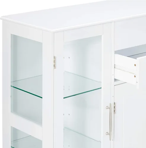 Vista 6 de Kings Brand - Gabinete modular de almacenamiento de cocina con puertas de vidrio, color blanco