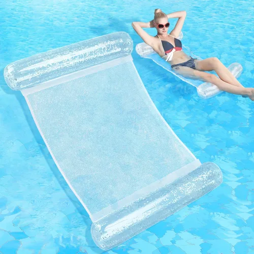 Vista 8 de Sratte Flotador de piscina con purpurina, hamaca de agua para piscina, tumbonas inflables para piscina, flotadores de agua multiusos para adultos