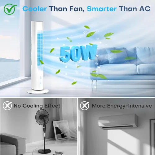 Vista 9 de Aire acondicionado portátil sin ventanas, enfriador de aire evaporativo de 35 pulgadas con 3 velocidades, control remoto y táctil de 25 pies