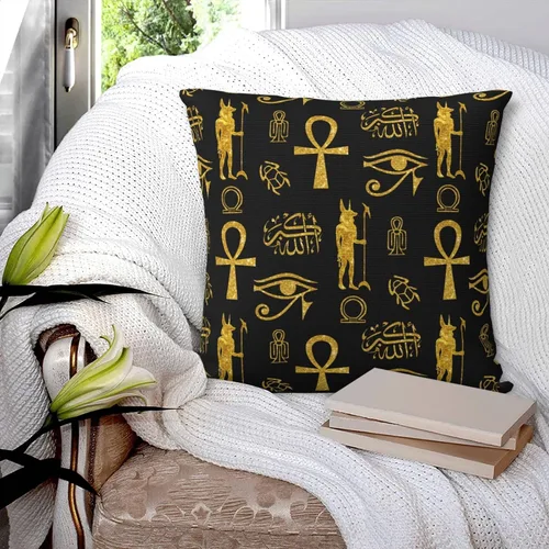 Vista 3 de Funda de almohada cuadrada de 12 x 12 pulgadas, diseño de cruz de Ankh de Ankh, dorada, Allahu Akbar, funda de cojín cuadrada decorativa