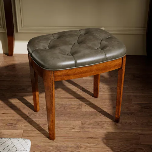 Vista 11 de Vantity Taburete de banco con tapizado, elegante y moderno, banco de tocador de maquillaje, versátil para comedor, sala de estar, 19.3 x 14.9 x 19.3