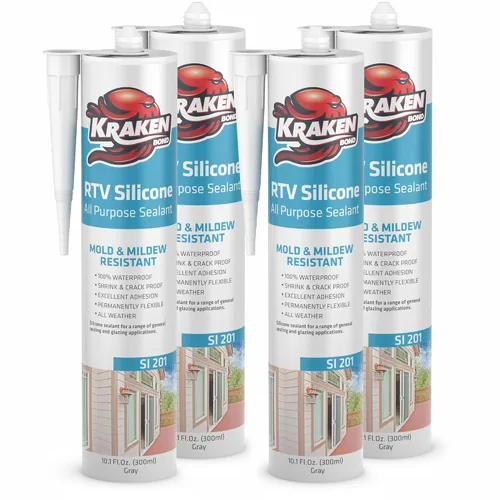 Vista 43 de Kraken Bond Sellador de silicona negro resistente al agua Cartucho de 100 a 10 onzas líquidas, RTV silicona para calafatear cocina y baño, todo uso