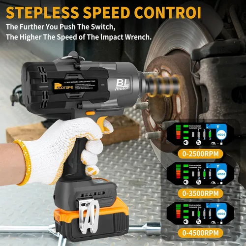 Vista 5 de Pistola de impacto inalámbrica de 1/2 pulgada 1623FT-LBS compatible con batería DeWalt, llave eléctrica sin escobillas de 2200 Nm con luz LED