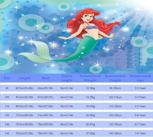 Vista 2 de QASALOP Little Girls Mermaid Princess Dress Toddler Cartoon Dresses Square Neck Ruffles Sleeve Costume Dress Up for 3-8 Years
