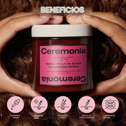 Vista 3 de Ceremonia Mascarilla capilar Guava Color & Damage Protect Hidratante, 7.8 fl oz