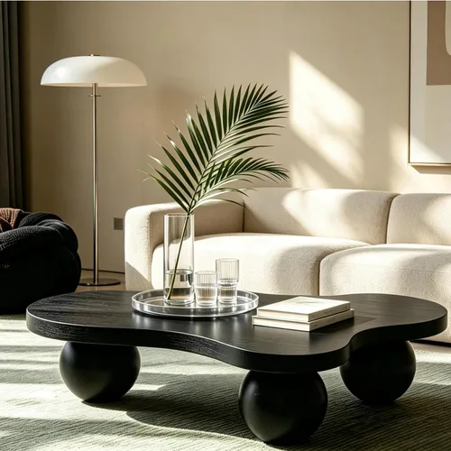 Vista 26 de Mesa de centro irregular moderna de 40 pulgadas, mesa de centro única de nube para sala de estar, mesas centrales bajas y lindas con 4 patas