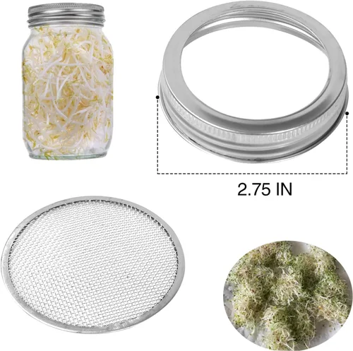 Vista 2 de Paquete de 4 tapas de germinación, tapas de germinación de tarros de masón, 20 de malla de acero inoxidable 304, de boca regular, para cultivo