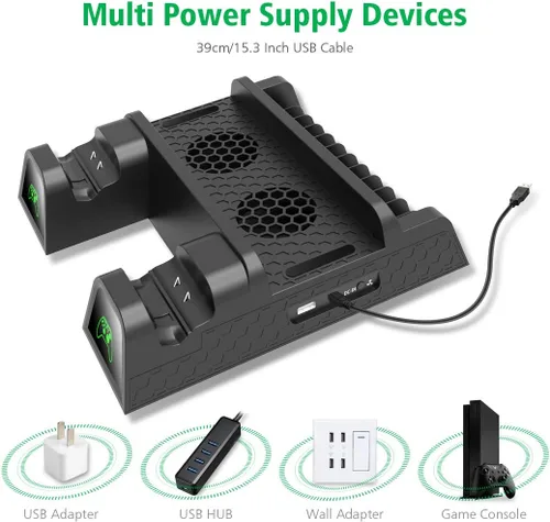 Vista 5 de OIVO Soporte de refrigeración vertical compatible con Xbox One XOne SRegular One ventilador de refrigeración con 2 baterías de 600 mAh